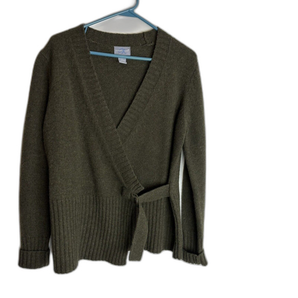 Carroll Reed Womens M 100% Lambswool Hunter Green Wrap Sweater With Buckle - Picture 1 of 8